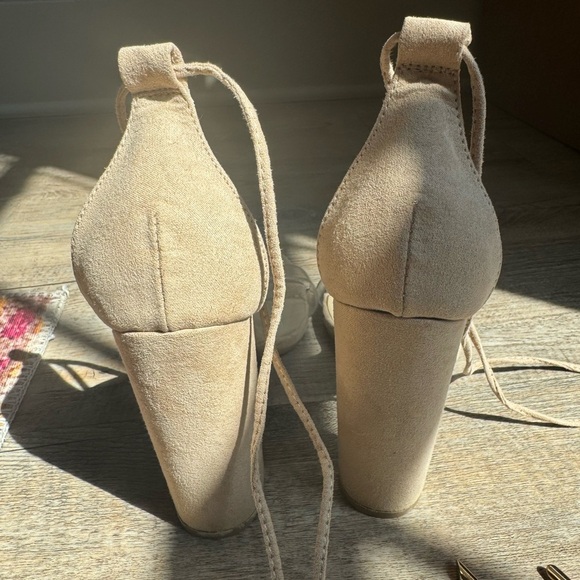 Lulu’s Nude Block Clear Strap Lace Up Strappy Heel Sandals (Style Morini 8.5) - Picture 7 of 9